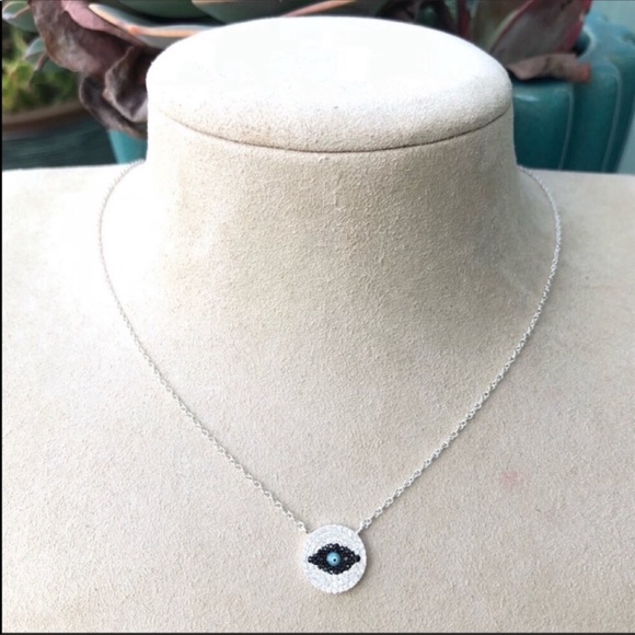 EVIL EYE LUCKY 925 Sterling Silver Crystal Cz Rhinestone Adjustable Necklace NWT - Picture 4 of 7